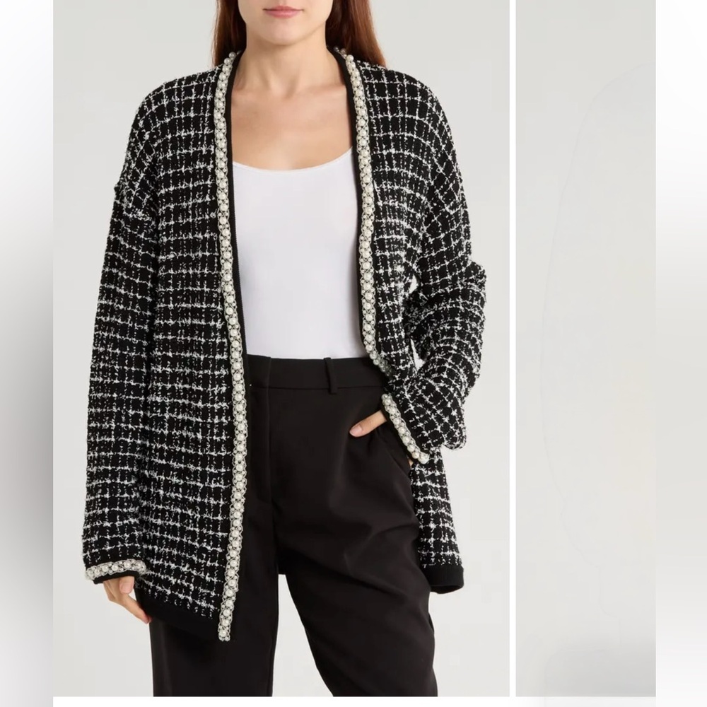 Alice + Olivia Black and Soft White Bradford Beaded Open Front
Cardigan size S